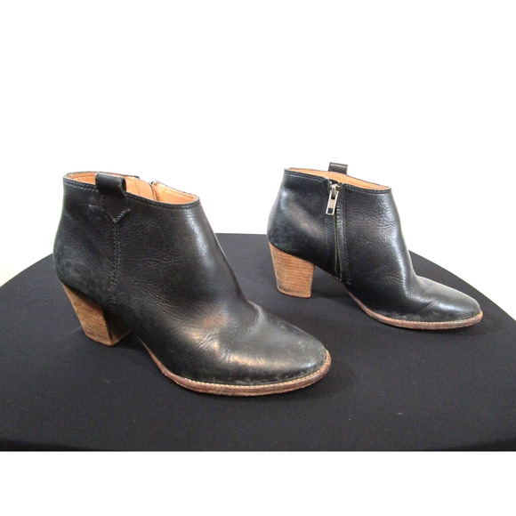 Madewell Black Leather Medium Heel Side Zip Ankle Boots Women Sz 7.5 - Picture 3 of 11